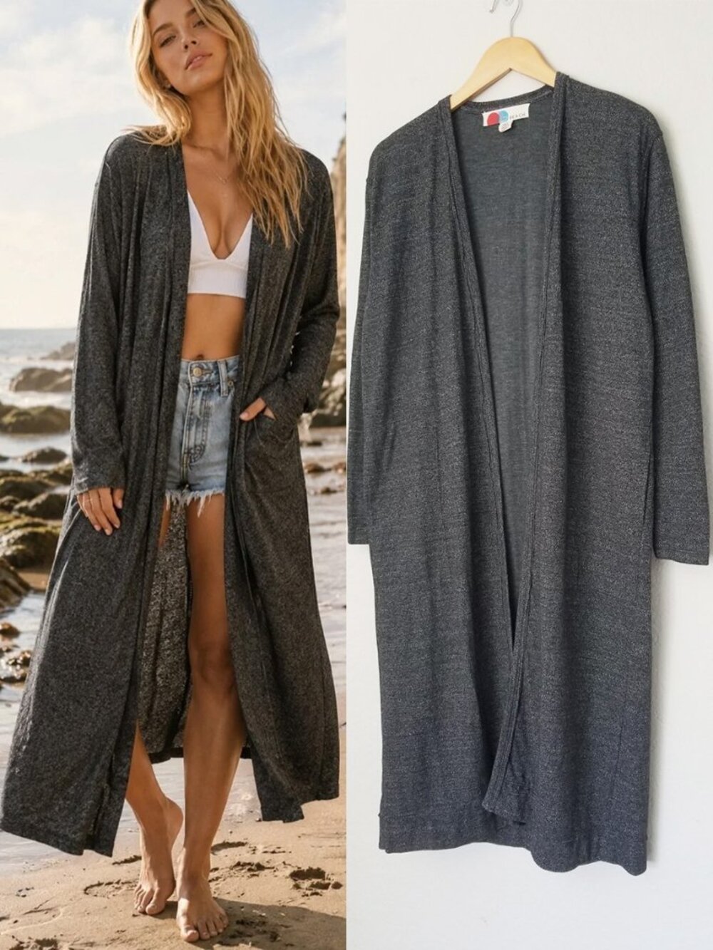 Free People FP Beach Bicoastal Duster Long Cardigan S Gray Casual Longline $148